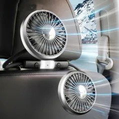 Dual Head Car Clip Fan With LED Light 360° Rotatable Car Cooler Fan Low Noise Cooling Fans Type C Car Electrical Fan