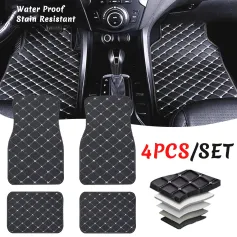 4pcs Universal Leather Car Floor Mats Car Floor Mats 5 Seater Non-slip Floor Liners Interior Accessories Car Carpet Cover