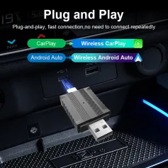 2-in-1 Wired to Wireless CarPlay Adapter /Android Auto Adapter Plug & Play 5GHz Wifi & Bluetooth 5.2 Support Online Upgrade