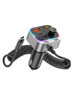 Bluetooth 5.3 FM Transmitter Car Adapter 66W PD & QC 3.0 Fast Charging with USB-C Cable Wireless Radio Adapter with Light Control HiFi Bass Hands-Free Calling