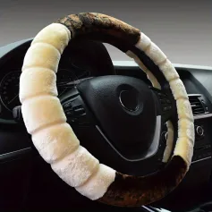 Car Steering Wheel Cover Winter Warm Fluffy Plush Short Plush Universal 15-Inch Cute Cartoon Ear Shape Car Steering Wheel Protective Cover
