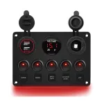 Multifunctional Rocker Switch Backlit Dual USB Charger Voltage Meter 12V Socket Switch Panel with Inline Fuse for RV Car Boat Truck Trailer