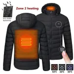 2 Zone Electric Heated Jacket Winter Intelligent USB Rechargeable Heating Cotton Coat Motorcycle Winter Smart Jacket