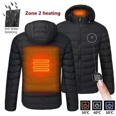 2 Zone Electric Heated Jacket Winter Intelligent USB Rechargeable Heating Cotton Coat Motorcycle Winter Smart Jacket