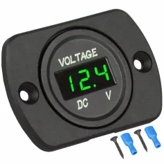 DC 12V 24V Digital LED Car Round Voltage Meter Panel Waterproof Voltmeter Tester LED Digital Display Mounting Plate Voltage Gauge Meter with Terminals for Boat Marine Vehicle Motorcycle Truck