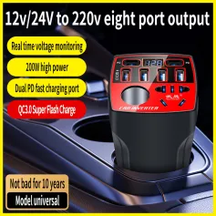 Car Inverter 12V 24V to 220V 200W Power Converter Charger QC3.0USB Multi-Port Fast Charging Intelligent Voltage Monitoring