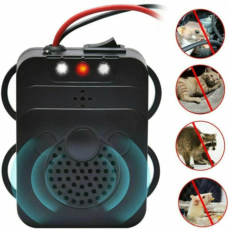 12V Car Electronic Rodent Repellent Ultrasonic Anti-Rat Mouse Repeller for Cars Non-Toxic Keep Rodents Marten Animal Away Car Electronic Mouse Repeller
