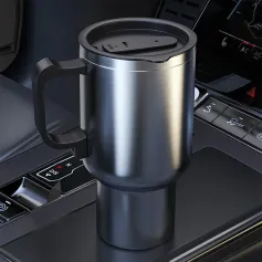 500ML 12V Car Heating Cup Insulated Water Cup Travel Mug Bottle Car Electric Kettle Car Heating Cup Stainless Steel Thermos Heating Water Bottle Car Kettle Thermos Water Tea Milk