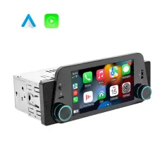 Som automotivo Single Din de 5 polegadas, MP5 player, tela sensível ao toque ultra nítida de 300 PPI, Bluetooth, interconexão reversa, sem fio, Apple CarPlay/Android Auto, USB tipo C, carregamento rápido