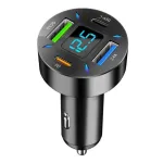 66W Fast Charge Car Charger 4 USB PD20W Type-C QC3.0 Display Car Charger USB Charger 4 Port Car Charger Adapter Voltage Meter Compatible with Samsung/iPhone Android iOS Devices