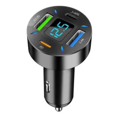 66W Fast Charge Car Charger 4 USB PD20W Type-C QC3.0 Display Car Charger USB Charger 4 Port Car Charger Adapter Voltage Meter Compatible with Samsung/iPhone Android iOS Devices