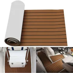 Tấm lót sàn thuyền bằng xốp EVA màu nâu có đường kẻ đen 2400x600x6mm giả gỗ tếch