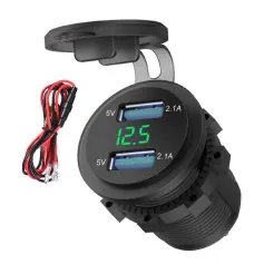 4.2A 防水 車用 2ポート デュアルUSB充電ソケット 電源コンセント LED電圧計付き 12-24V 車 ボート マリン ATV バイク用