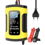 FOXSUR 12V 5A Motorcycle Car Pulse Repair Charger with LCD Display Intelligent Car Battery Charger for Calcium Gel and AGM Wet Batteries Yellow