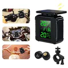 Motosiklet Güneş Şarjı Lastik Sıcaklık Alarm Sensörü Lastik Basıncı İzleme Sistemi Renkli Ekran Kablosuz TPMS