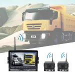 Wireless 7-inch Car Digital Monitor Dual-Camera Recorder Digital Wireless Backup Rear View Camera 140° Lens Angle IP68 Waterproof for Heavey Duty Truck/Bus/Car