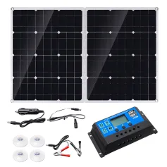 100W 折りたたみ式ソーラーパネル 車 バン ボート キャラバン キャンピングカー トリクルバッテリー充電器 100A コントローラー付き