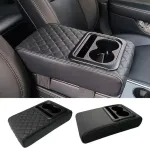 Car Center Console Armrest Cushion with 2 Cup Holders PU Leather Portable Car Armrest Pillow Height Cushion