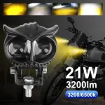 8-80V Dual Color LED Motorcycle Electric Headlight Yellow & White Waterproof Motorcycle Headlight Fog Lamp Running Lights Auxiliary Spotlights