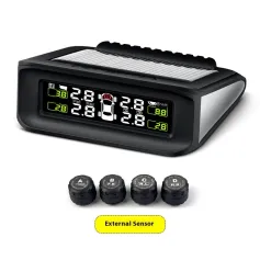 Wireless Solar-Powered External Tire Pressure Monitoring System Pressure Sensor Tire Pressure Detection with Digital LCD Screen