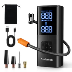 Andeman Tire Inflator Portable Air Compressor, 150PSI & 8000mAh Portable Air Pump, 4X Faster Cordless Tire Inflator with Large Display and LED Light, Cordless Air Pump for Cars, Bike, Ball and More