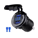 QC3.0 Dual USB Car Charger LED Voltage Display Quick Charger with Switch Button LED Voltage Display for 12V/24V Cars Boats Motorcycle