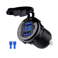 QC3.0 Dual USB Car Charger LED Voltage Display Quick Charger with Switch Button LED Voltage Display for 12V/24V Cars Boats Motorcycle