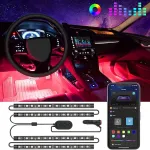Car Atmosphere Lights Interior APP Control 12V 48 LEDs 1 To 4 Modified LED Colorful Atmosphere Lights Car Foot Interior Lights With Remote Control