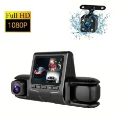 Câmera de painel de carro com lente tripla 1080P, câmera de painel frontal interna e traseira HD DVR de carro com ângulo de 120°, gravação de loop, sensor de gravidade