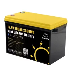 Gokwh 12V 200Ah Mini Bluetooth LiFePO4 Battery Built-in Bluetooth BMS 2560Wh LiFePO4(LFP) IP65 Protection