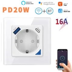 Tuya WiFi Smart EU Wall Socket with PD 20W Type-C & A Dual USB Fast Charger Outlet APP Remote Control Voice Control with Alexa Google Home