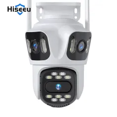 Hiseeu WSA18 8MP 4K 5X Zoom WiFi PTZ IP Kamera Üç Lens Üç Ekranlı Dış Mekan Kamerası Otomatik Takip 2 Yönlü Ses Video Gözetim CCTV Kamerası P2P ICSEE UYGULAMASI