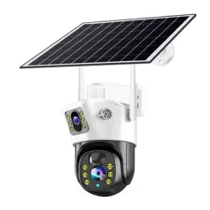 V380デュアルレンズ4MPソーラーワイヤレスWIFIIPカメラ屋外200MP + 200MP 360度ビューIP66防水双方向オーディオPIRモーション検出WiFiセキュリティ