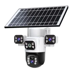 Guudgo 6MP 3-Lens Ultra HD Solar Powered WIFI Security Camera 360° Pan Tilt Full Color Night Vision Motion Tracking Two Way Audio App Controlled Surveillance System
