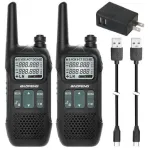2PCS Baofeng GM-T8 Walkie Talkie 54 GMRS Channels 11 NOAA Weather Alerts 260 Privacy Codes Long Range 1500mAh Rechargeable Battery US Plug Portable Outdoor Communication