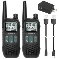 2PCS Baofeng GM-T8 Walkie Talkie 54 GMRS Channels 11 NOAA Weather Alerts 260 Privacy Codes Long Range 1500mAh Rechargeable Battery US Plug Portable Outdoor Communication