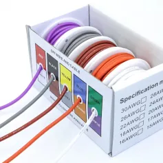 20/22/24/26/28/30 AWG 10m/roll Super Soft Silicone Wire Heat Resistant Flexible Tinned Copper Stranded Cable DIY 5 Colors Mix Box Electirc Wire White Brown Gray Orange Purple
