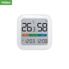 Miiiw Mute Temperature Humidity Thermometer Electronic Sensor Clock Home Indoor High-precision Baby Room C/F Temperature Monitor 3.34 inch Backlight LCD Screen