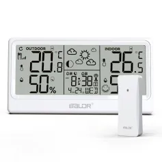 BALDR 8.5\ Estação meteorológica com tela LCD RCC Despertador digital Medidor de temperatura e umidade Previsão do tempo Calendário Fases da lua Sensor de previsão sem fio
