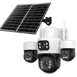 8MP 5X Zoom AOV Solar Security Camera Multi-view Wireless Outdoor Cam 4G HD 360° View Color Night Vision AI Human Detection Red Blue Alarm IP66 Waterproof for Home Safety