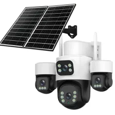 8MP 5X Zoom AOV Solar Security Camera Multi-view Wireless Outdoor Cam 4G HD 360° View Color Night Vision AI Human Detection Red Blue Alarm IP66 Waterproof for Home Safety