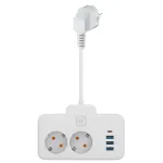 W602U EU Plug Extension Power Strip with 2 Power Sockets+3USB-A+USB-C Fast USB Charging Interface Multi-Outlet Wall Socket with LED Touch Switch for Home and Office