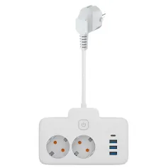 W602U EU Plug Extension Power Strip with 2 Power Sockets+3USB-A+USB-C Fast USB Charging Interface Multi-Outlet Wall Socket with LED Touch Switch for Home and Office
