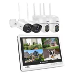 Hiseeu 4HC25 5MP 8CH Wireless CCTV Surveillance Camera System PTZ WiFi Camera with 12-inch Monitor Color Night Vision Two-way Audio Security Cameras Eseecloud APP Support Alexa