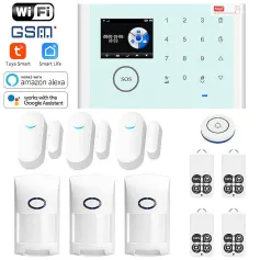 Kit de host do sistema de alarme residencial Tuya WiFi, alarme antirroubo GSM sem fio, sistema multifuncional contra roubo para segurança residencial, funciona com Alexa e Google