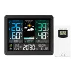 Digital Weather Station Alarm Clock Wireless Indoor Outdoor Thermometer with Atomic Clock Forecast Station with Calendar and Adjustable Backlight