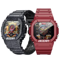 LOKMAT OCEAN 1.75-inch HD Screen Built-in LED Flashlight Compass AI Voice Assistant 30M Waterproof bluetooth Call Heart Rate Blood Oxygen Monitor Sleep Monitoring Respiratory Training Multi-sport Modes Smart Watch