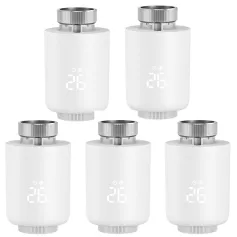 5Pcs Tuya Zigbe Smart Thermostat Radiator Valve Temperature Schedule Setting Window Open Detection Function APP Remote Voice Control Work with Alexa Google Assistance