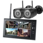 Wireless Security Camera System DVR Kits 7 inch Four-channel Monitor with Two Camera Kit Night Vision Weatherproof for Home Safety Precaution Devices Set EU Plug