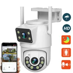 Guudgo 4MP Wifi PTZ EU Camera Dual-Lens Video Surveillance IP Camera Night Vision Cameras Outdoors Security CCTV Cam for Home Safety